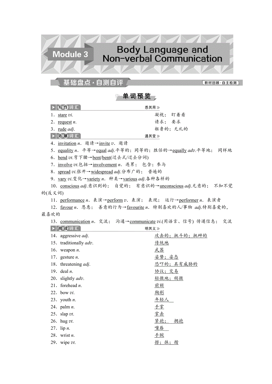 2019版高考总复习英语外研通用版教师用书：必修4 MODULE 3　BODY LANGUAGE AND NON VERBAL COMMUNICATION WORD版含答案.doc_第1页