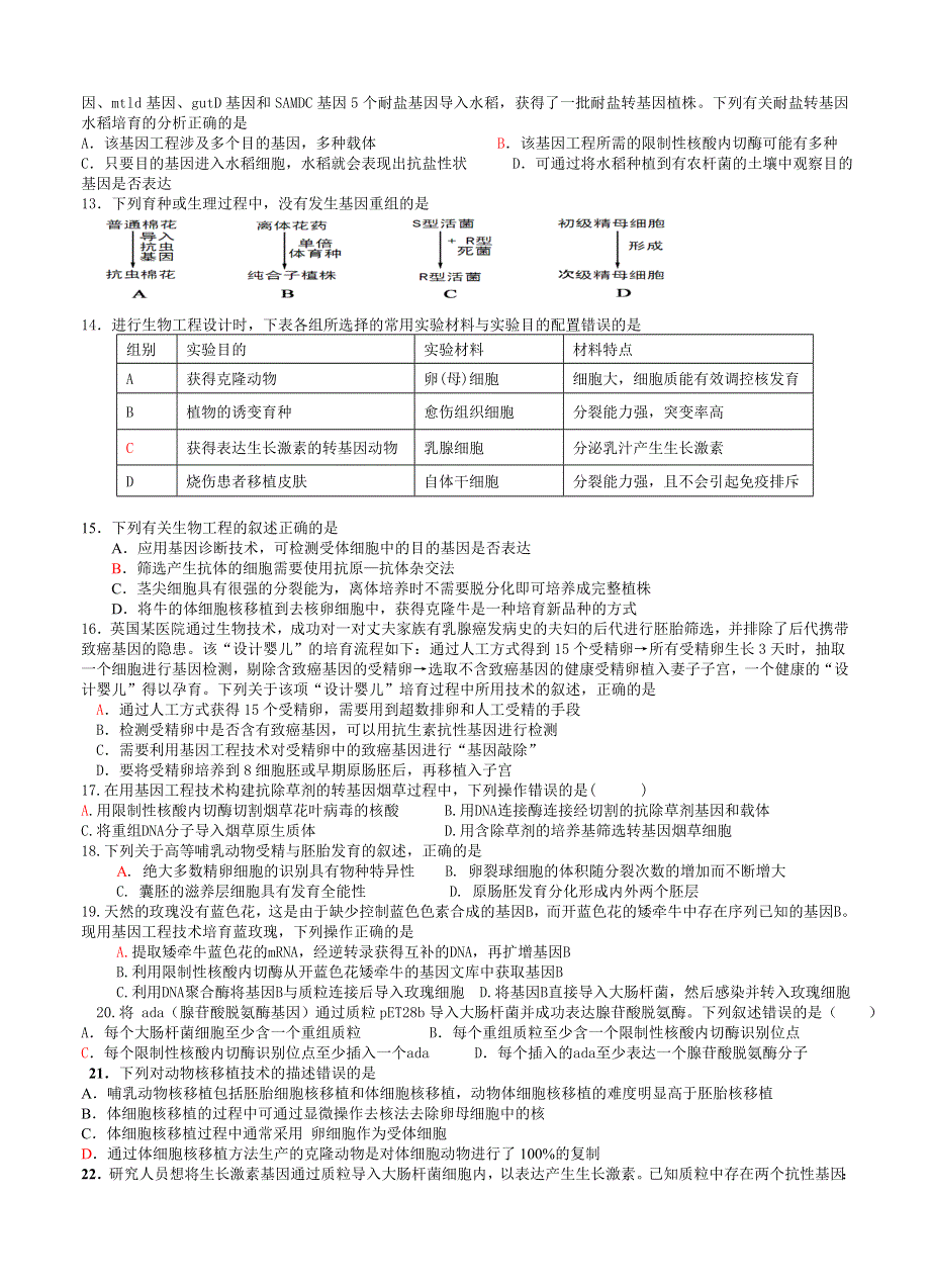 生物选修3练习题.doc_第2页