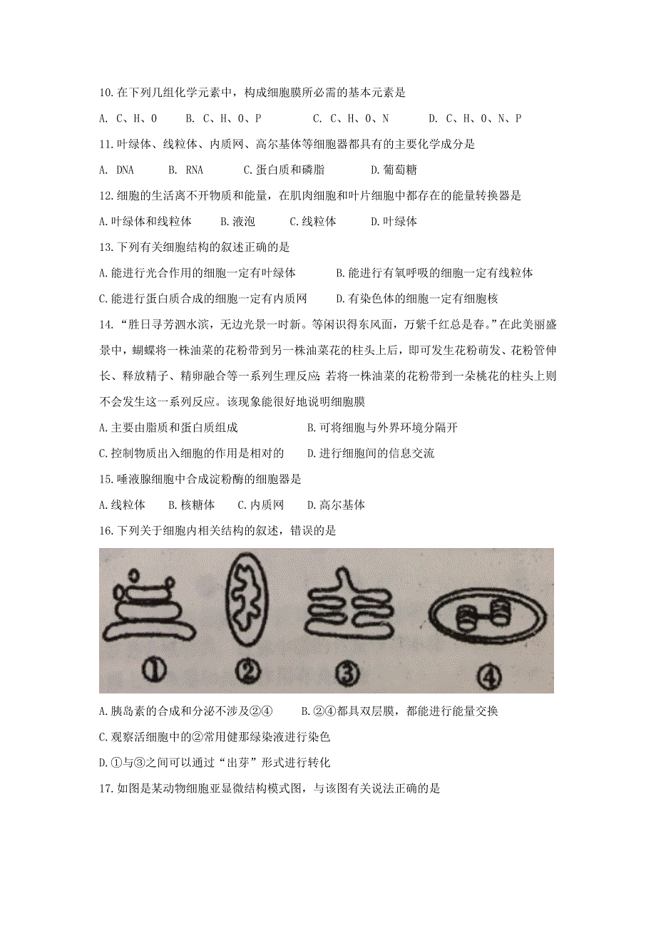 安徽省六安市第一中学2016-2017学年高一上学期周末检测（三）生物试题 WORD版含答案.doc_第3页