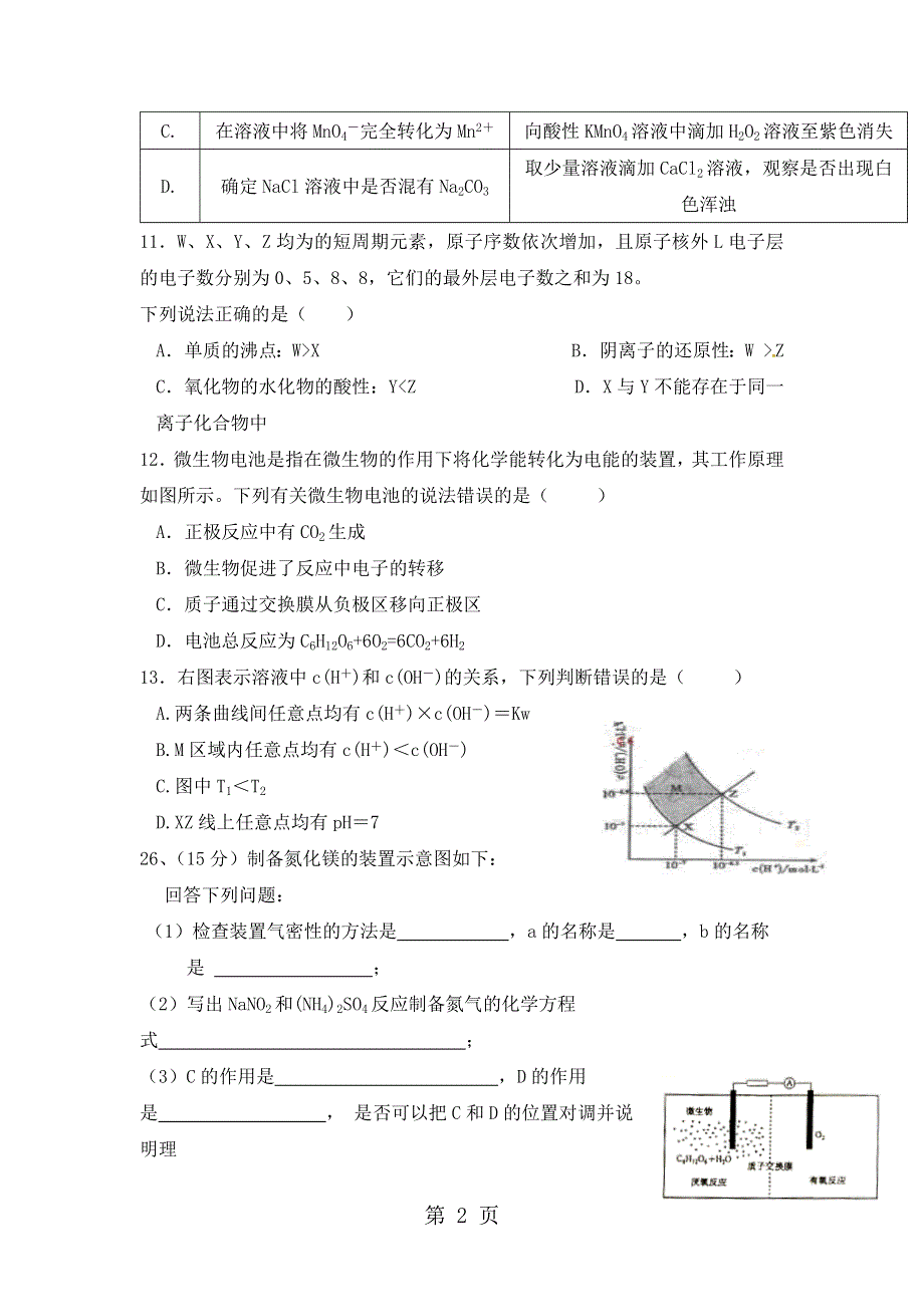 内蒙古包头市第四中学高三高考模拟理科综合化学试题 Word版缺答案.docx_第2页