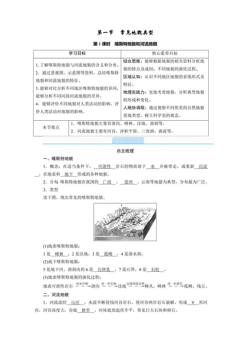 新教材2020-2021学年高中人教版地理必修第1册学案：4-1-1 喀斯特地貌和河流地貌 WORD版含答案.doc_第2页