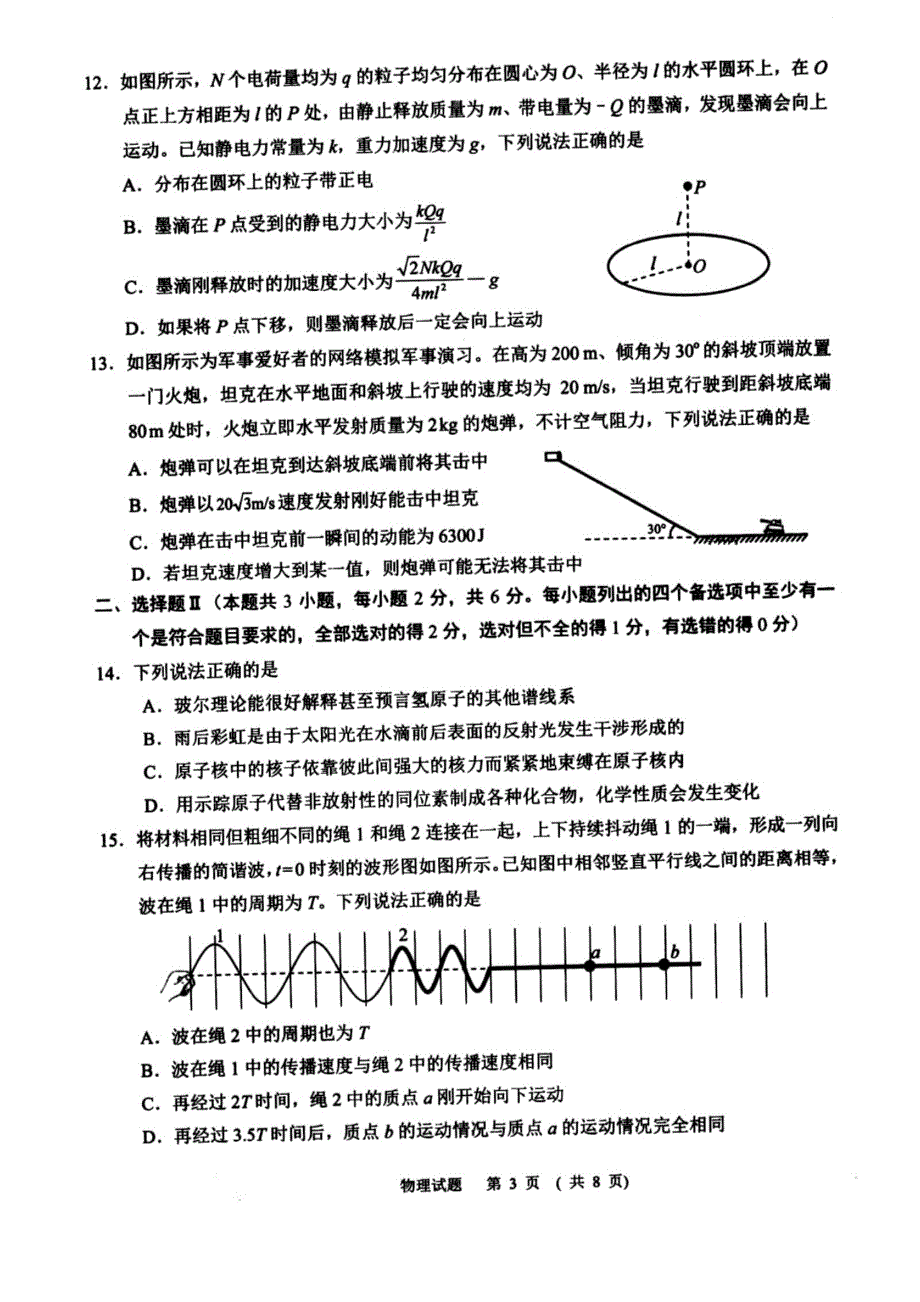 浙江省绍兴市诸暨市2020年12月高三诊断性考试试题物理卷 PDF版含答案.pdf_第3页