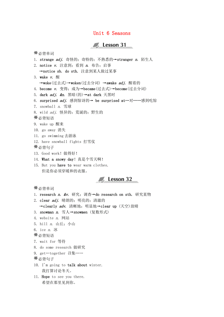 2022春七年级英语下册 Unit 6 Seasons单元知识点归纳 （新版）冀教版.doc_第1页