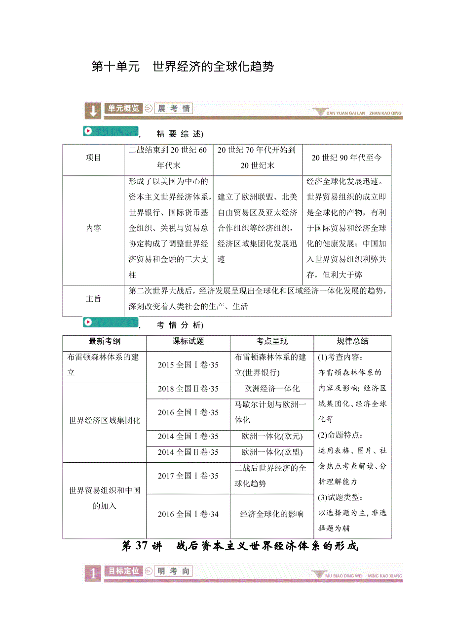 2020版《衡中学案》高三历史一轮总复习学案第十单元 37 战后资本主义世界经济体系的形成WORD版含解析.DOC_第1页