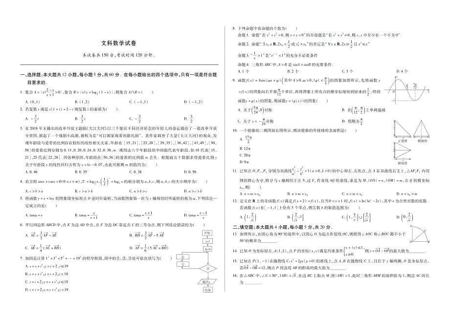 湖南省娄底市双峰县双峰一中2019届全国高三冲刺考试（二）数学（文）试卷 PDF版含答案.pdf_第1页