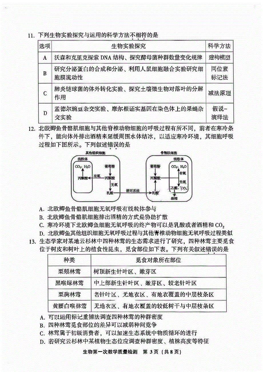 福建省漳州2023-2024高三生物上学期第一次教学质量检测试题(pdf).pdf_第3页