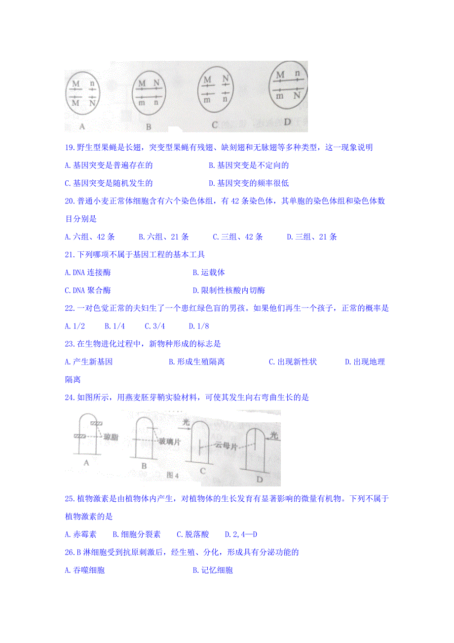 河南省2016级普通高中学业水平考试生物试题 WORD版缺答案.doc_第3页