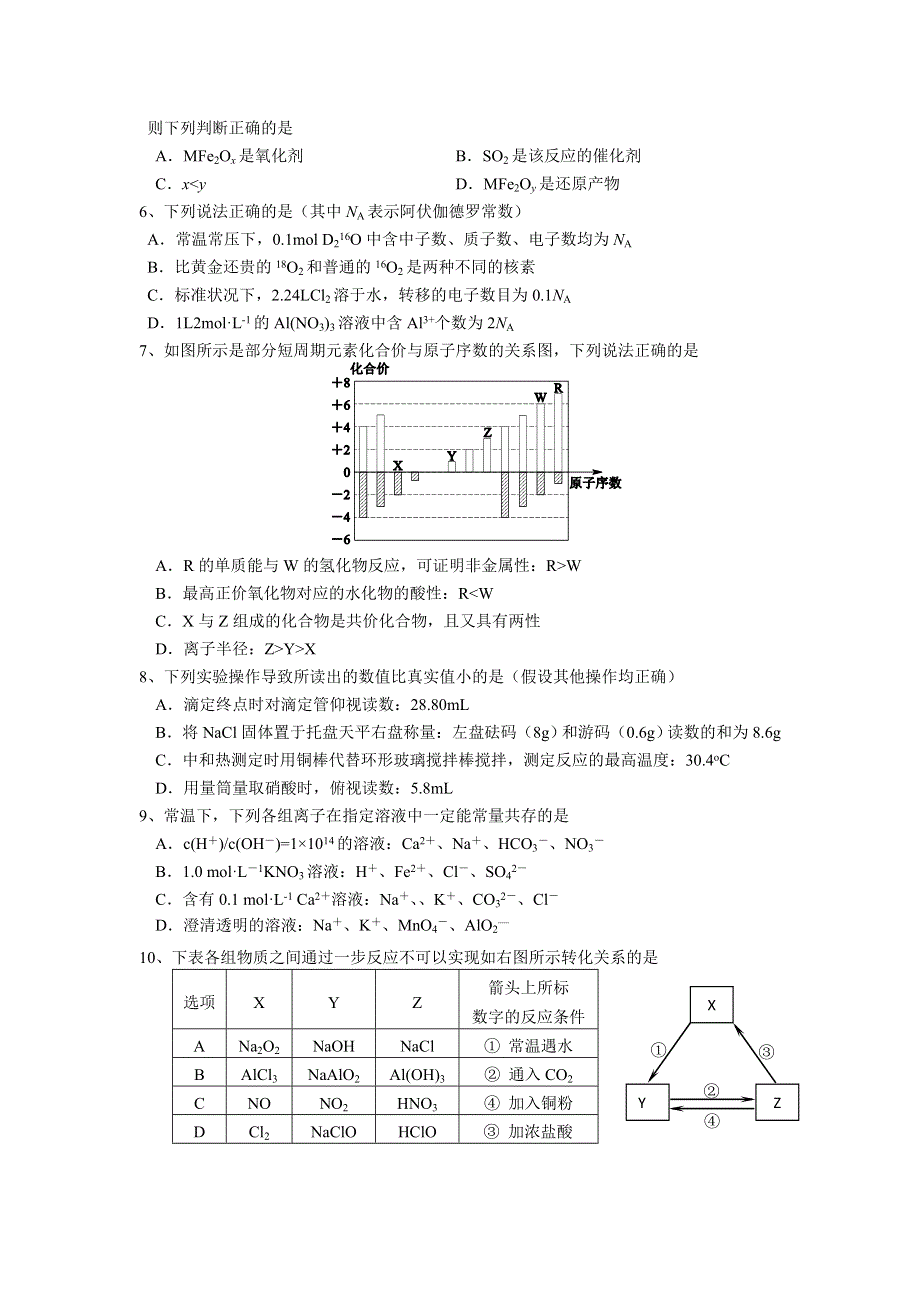 福建省漳州市第一中学2013届高三上学期期末考试化学试题 WORD版含答案.doc_第2页