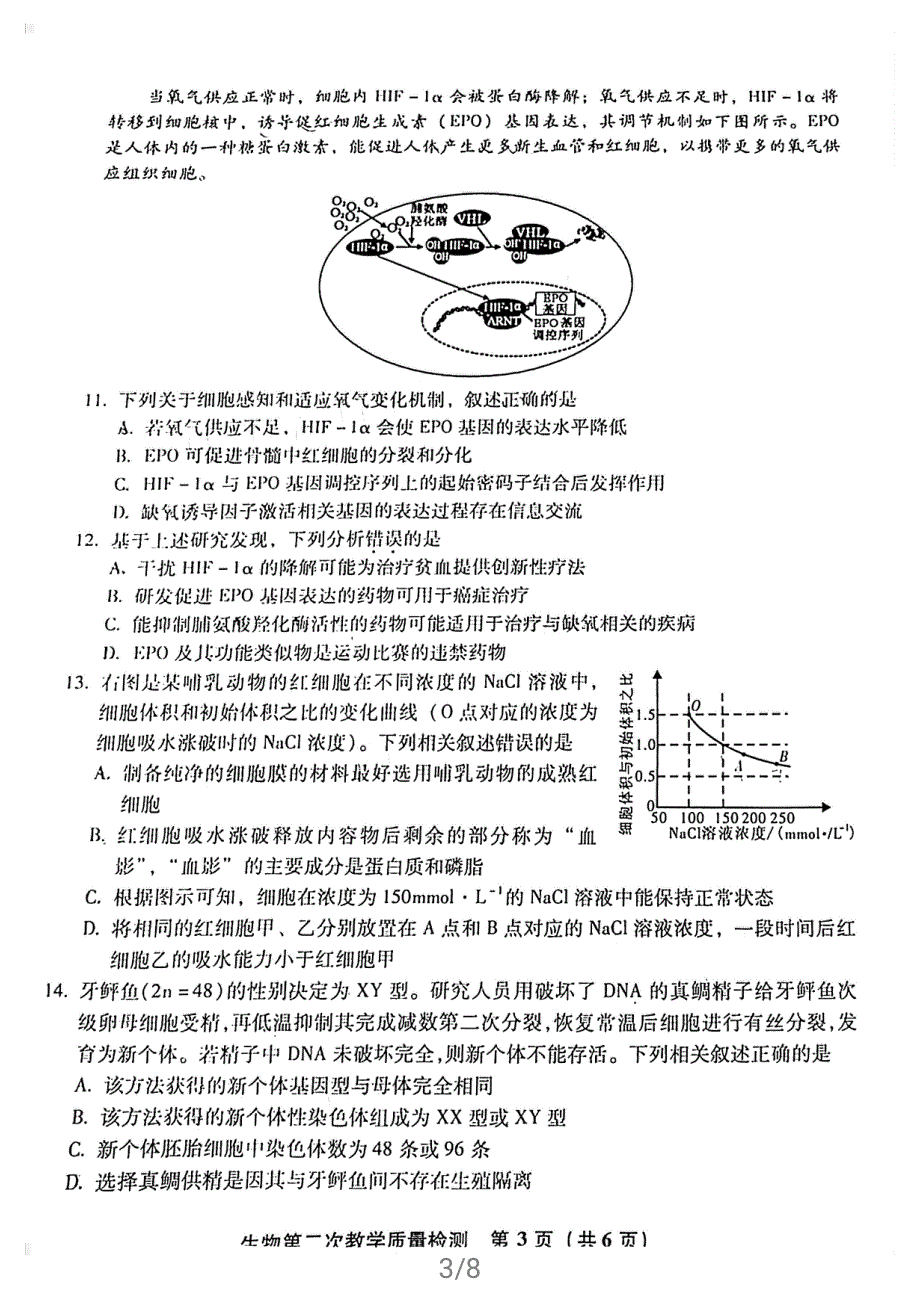 福建省漳州市2021届高三下学期3月第二次教学质量检测生物试题 PDF版含答案.pdf_第3页