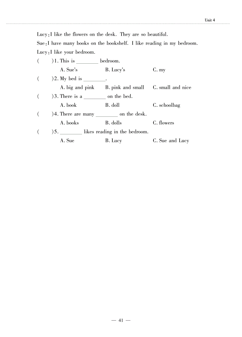 三年级英语下册Unit4HomeLesson2Ireadinmybedroom同步作业pdf无答案鲁科版五四制.pdf_第3页