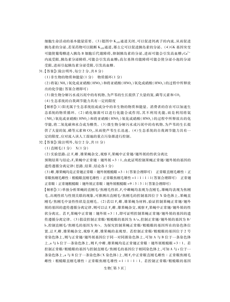 广东省深圳市2020届高三生物上学期第二次教学质量检测试题答案.pdf_第3页