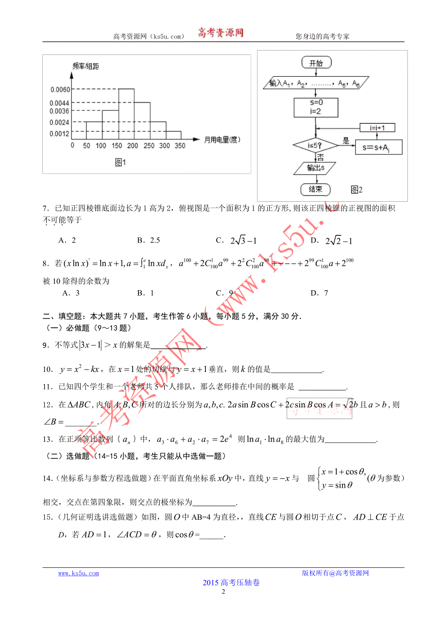 2015广东省高考压轴卷 理科数学 PDF版含答案.pdf_第2页