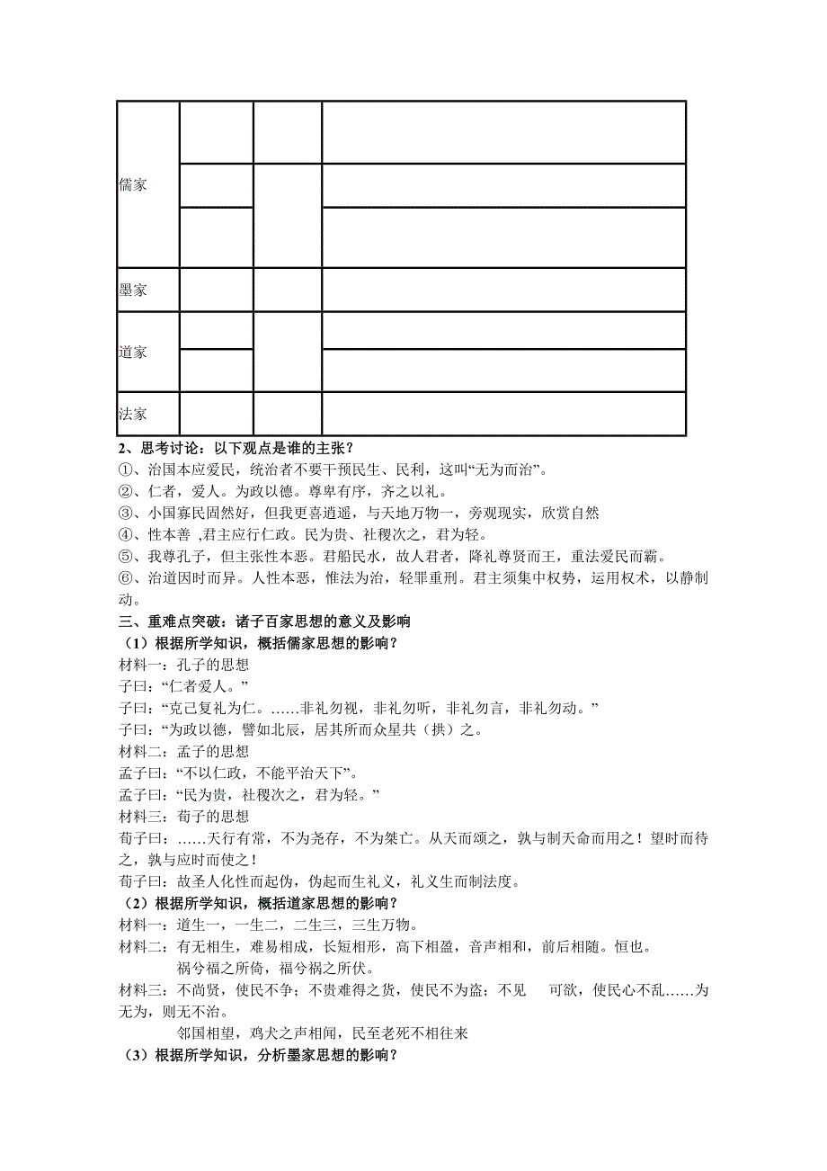 2015版《高频考点》高中历史人教版考点 教学设计 第1课百家争鸣和儒家思想的形成.doc_第2页