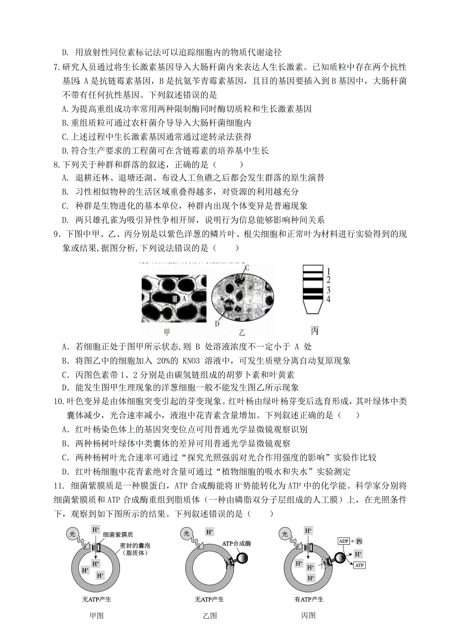 浙江省诸暨中学2020-2021学年高二生物上学期10月阶段性考试试题（实验班）.doc_第2页