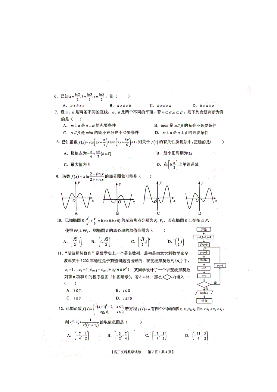 安徽省亳州市涡阳县育萃中学2020届高三下学期模拟考试数学（文）试卷 PDF版含答案.pdf_第2页