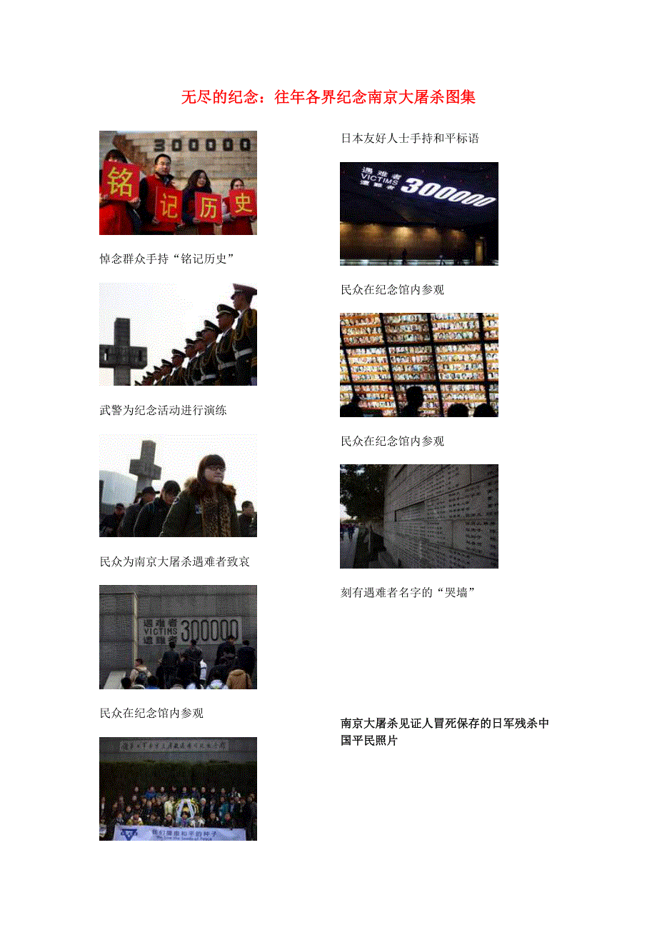 高中历史之图说历史 无尽的纪念：往年各界纪念南京大屠杀图集素材.doc_第1页