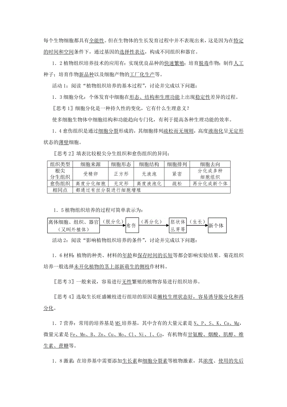 2021-2022高中生物人教版选修1教案：专题3课题1菊花的组织培养 （一） WORD版含答案.doc_第2页