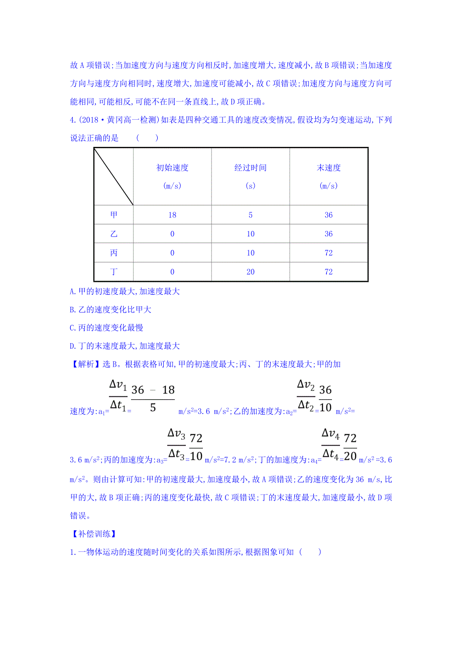 2018-2019学年高中物理人教版必修一课时作业：第一章 运动的描述 课时自测&基础达标 1-5 速度变化快慢的描述——加速度 WORD版含答案.doc_第3页