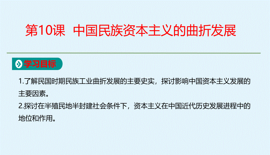 2019_2020学年高中历史第3单元近代中国经济结构的变动与资本主义的曲折发展第10课中国民族资本主义的曲折发展课件新人教版必修2.pptx_第1页