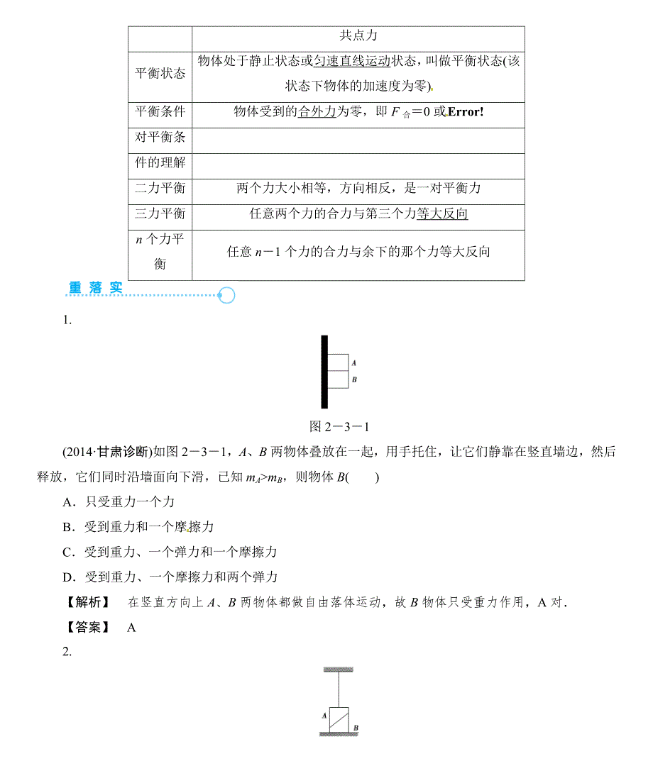 江西2015届高考物理一轮章节小专题复习受力分析　共点力平衡WORD版含答案.doc_第2页