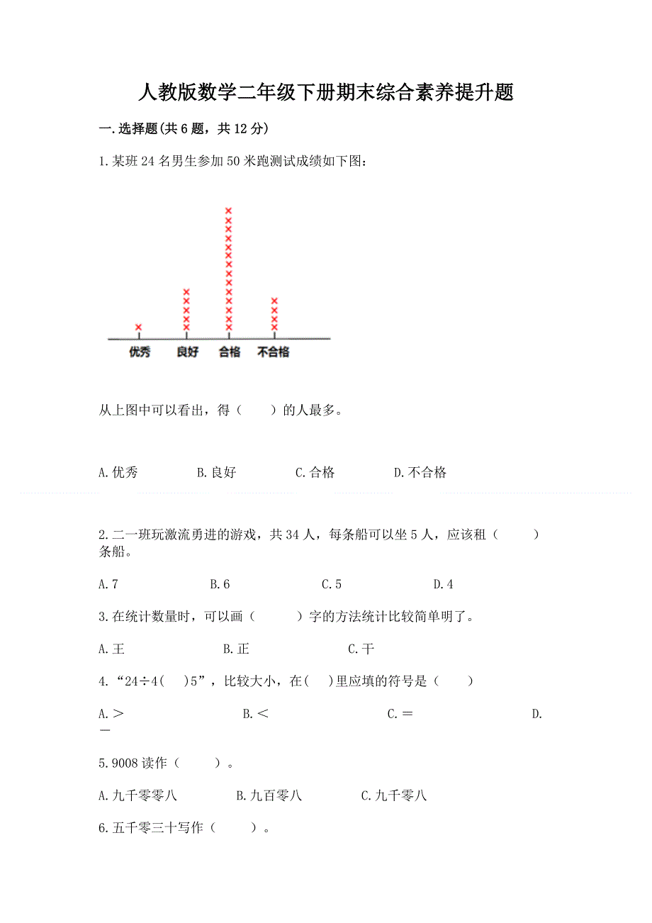 人教版数学二年级下册期末综合素养提升题精品（实用）.docx_第1页