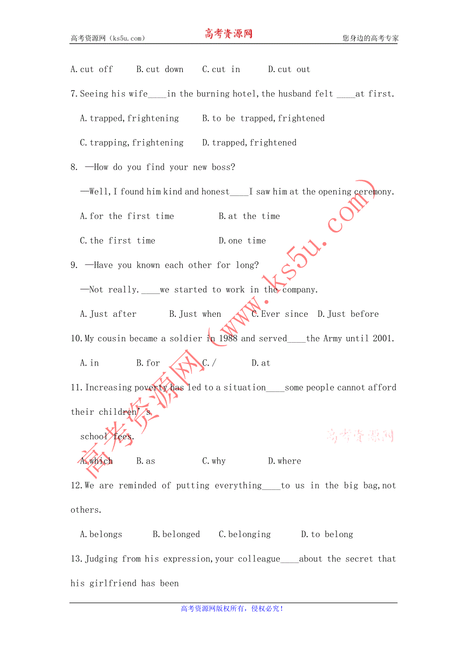 江西省2012届高三英语二轮专项训练：单项选择（81）.doc_第2页