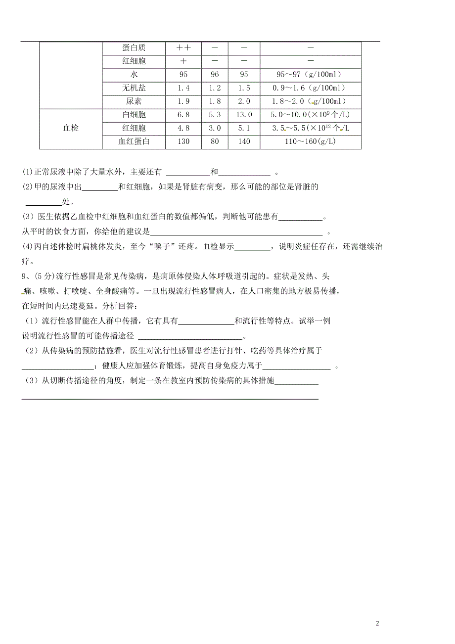 宁夏海原县郑旗中学2015届九年级生物下学期第一模拟考试试题（无答案）.doc_第2页