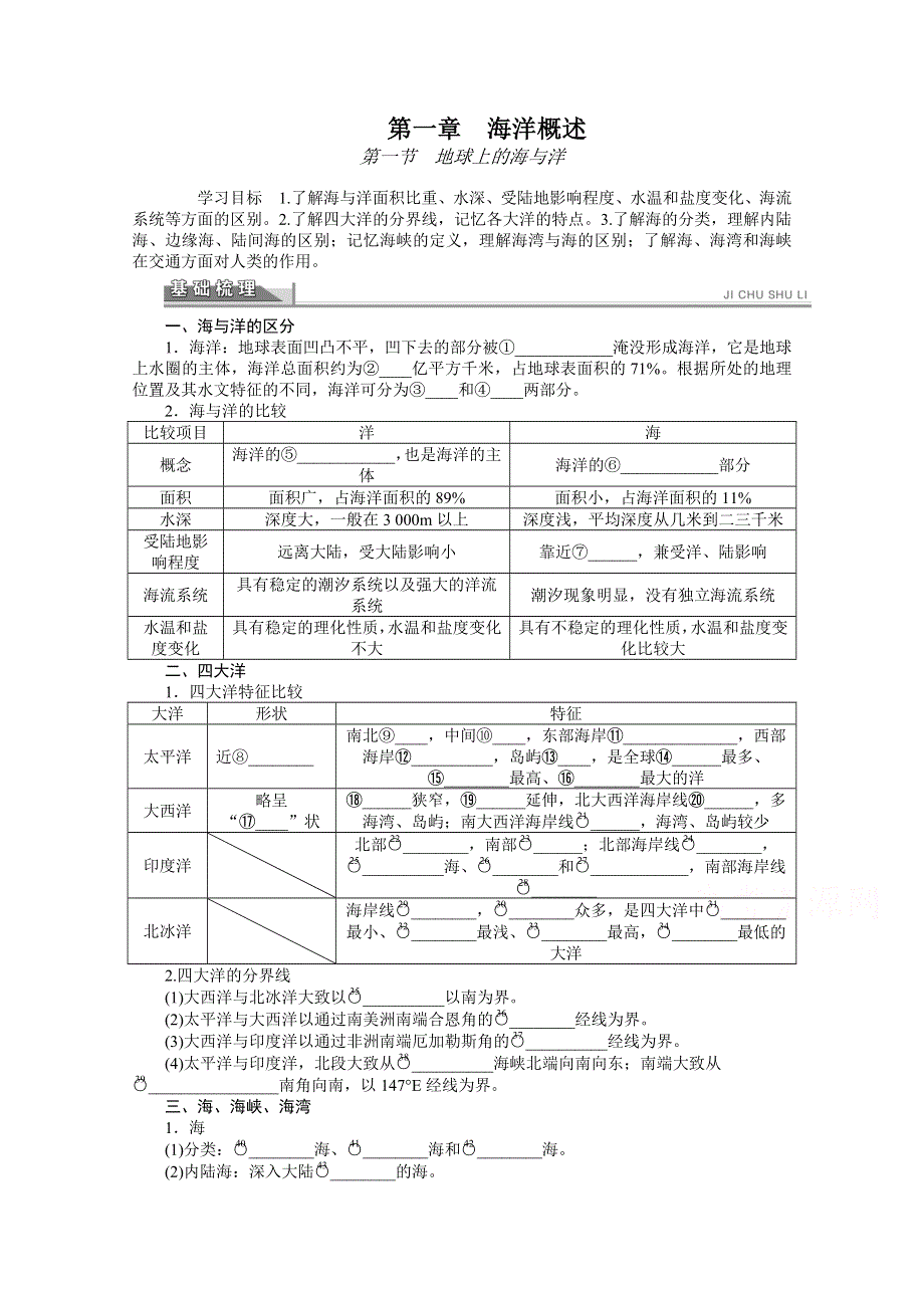 高中地理人教版（选修二）配套精讲学案：1.1 地球上的海与洋 .doc_第1页