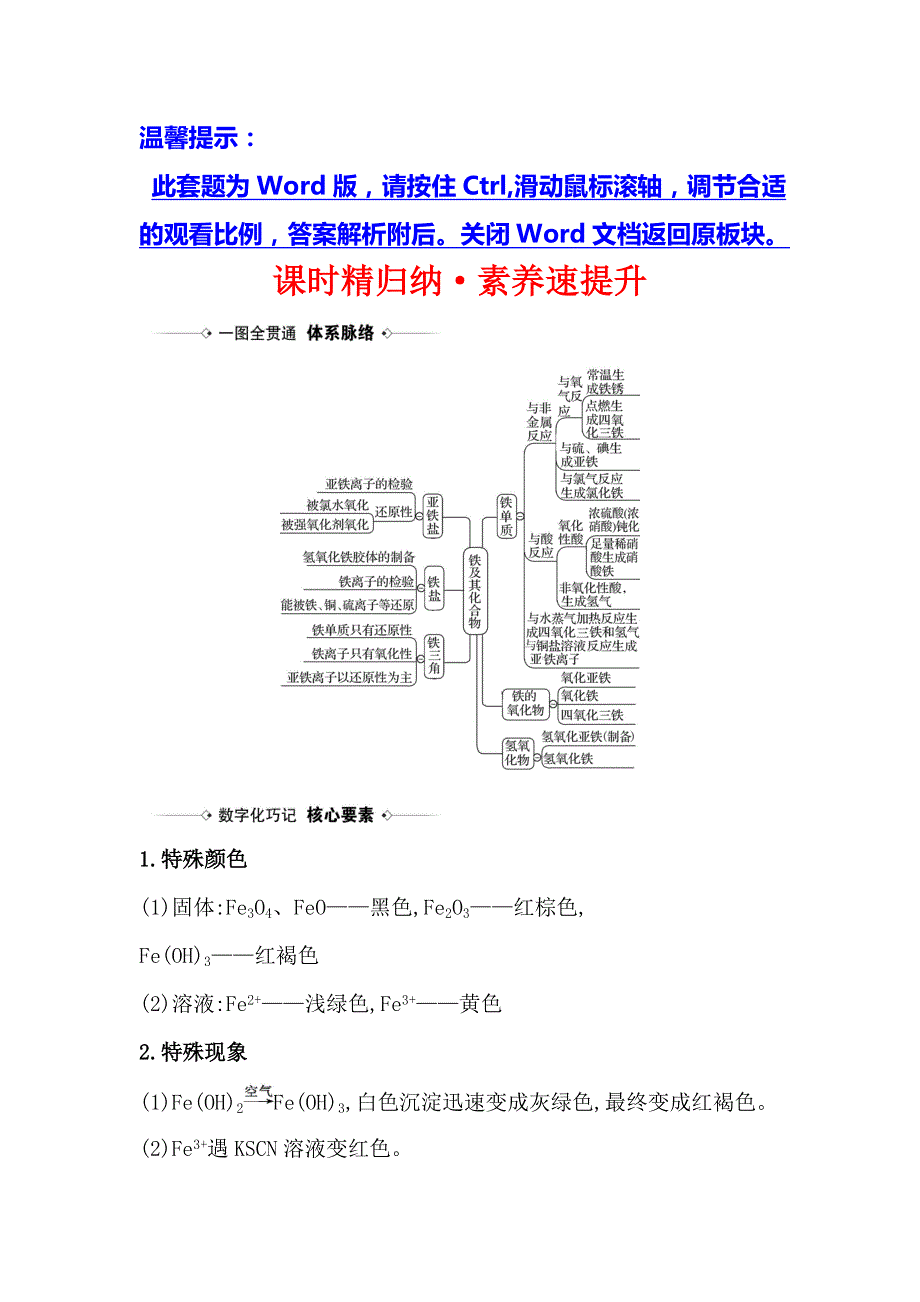 2021版化学名师讲练大一轮复习鲁科新高考地区专用版课时精归纳&素养速提升 2-5　铁及其化合物 WORD版含解析.doc_第1页