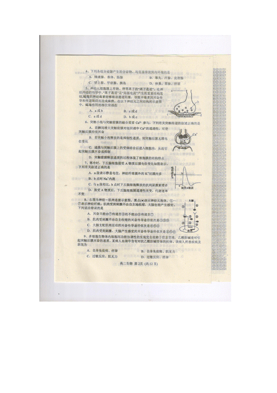 河南省南阳市2014-2015学年高二上期期末质量评估生物试题 扫描版含答案.doc_第2页