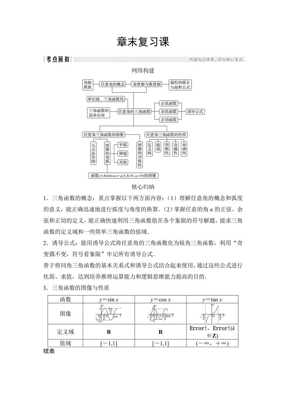 2018-2019数学新设计同步必修四北师大版讲义：第一章 三角函数-章末复习课 WORD版含答案.doc_第1页