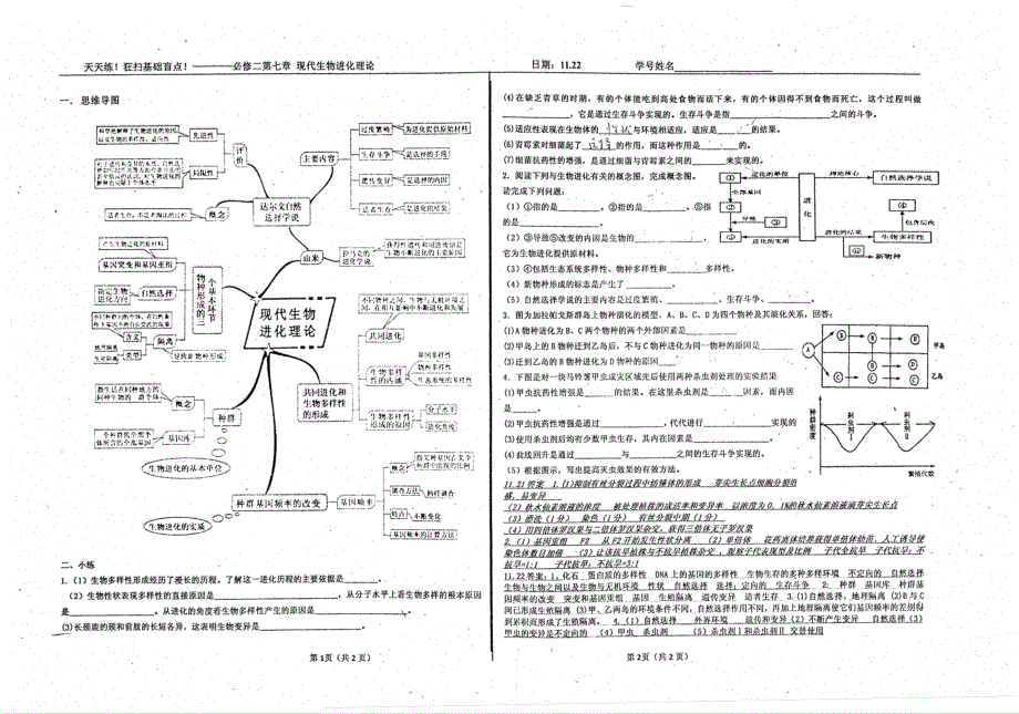 名优专供河北省衡水中学高三生物狂扫基础盲点第七章现代生物进化论理论含思维导图pdf必修二.pdf_第1页