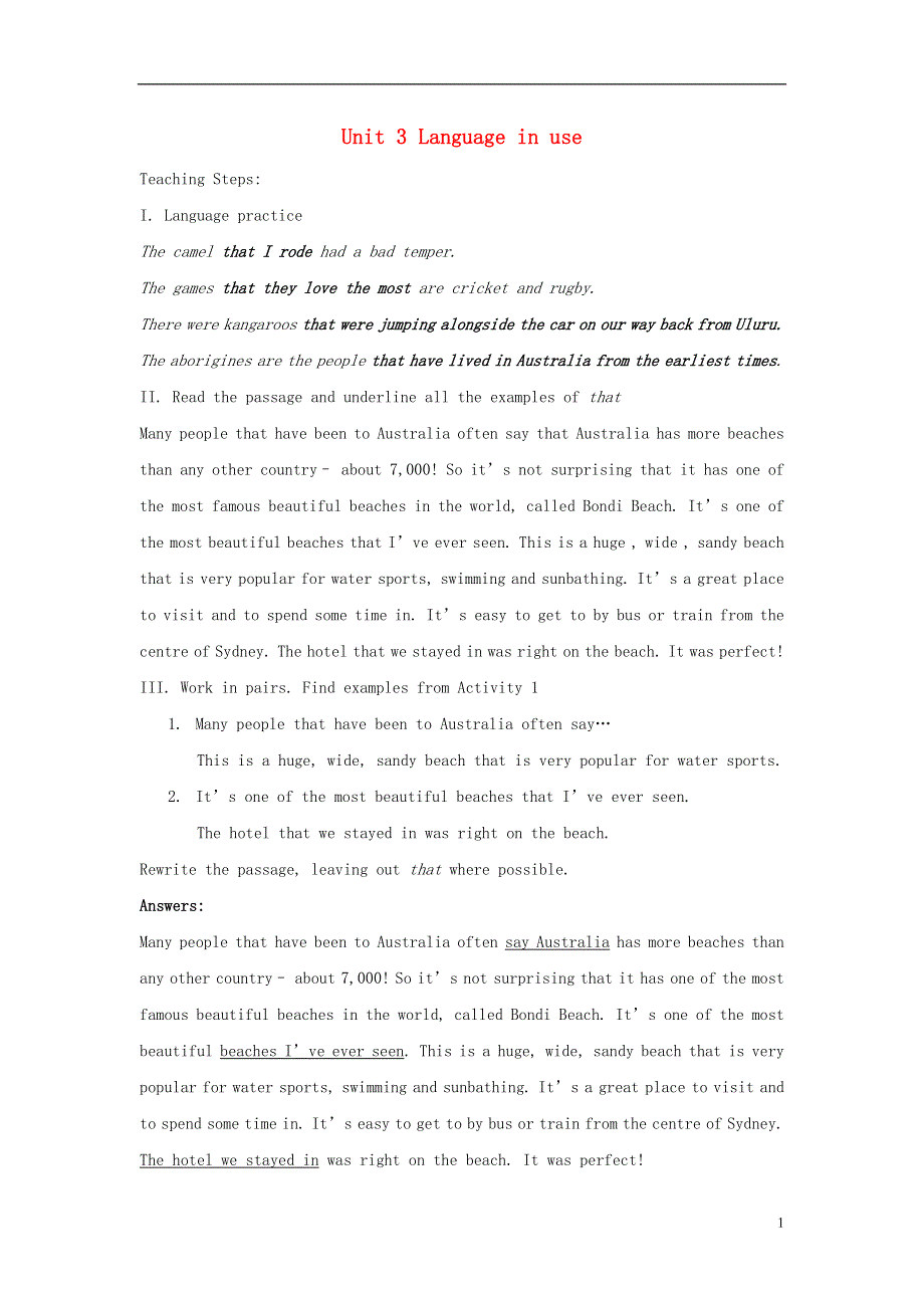 2013年九年级英语上册 Module 7 Australia Unit 3 Language in use精品教案 外研版.doc_第1页