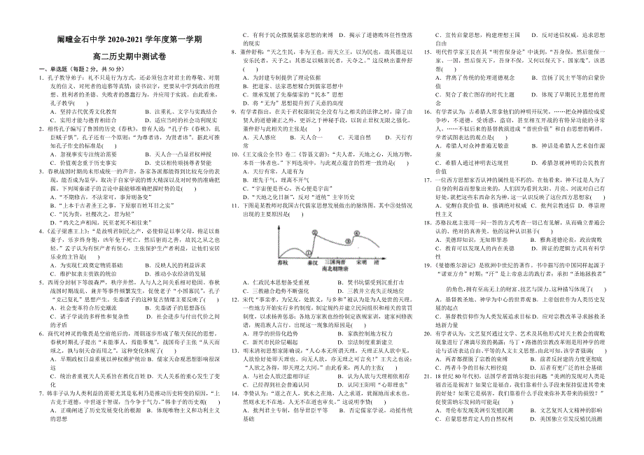 安徽省利辛县阚疃金石中学2020-2021学年高二上学期期中考试历史试题 WORD版含答案.doc_第1页