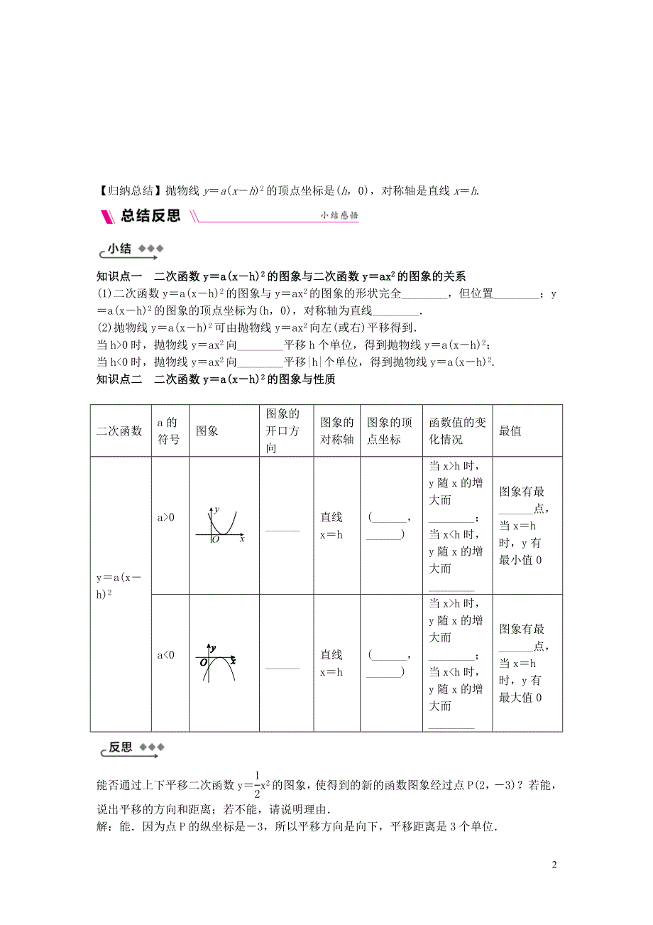 2018_2019学年九年级数学下册第26章二次函数26.2二次函数的图象与性质26.2.2.2二次函数y=ax_h2的图象与性质同步练习新版华东师大版.doc_第2页