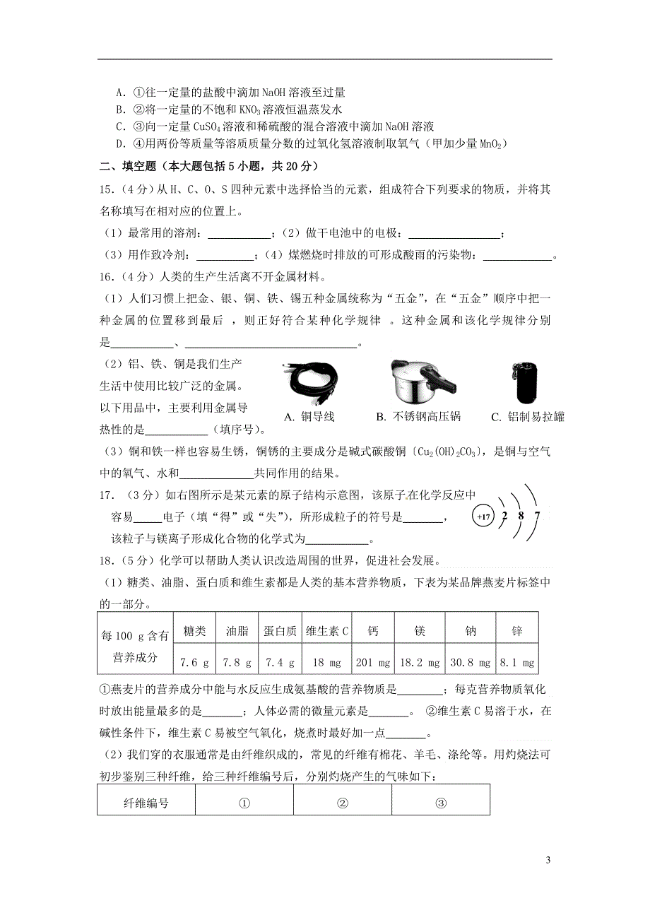 广东赛区2013年第23届初中化学学生素质和实验能力竞赛“天原杯”初赛试题.doc_第3页