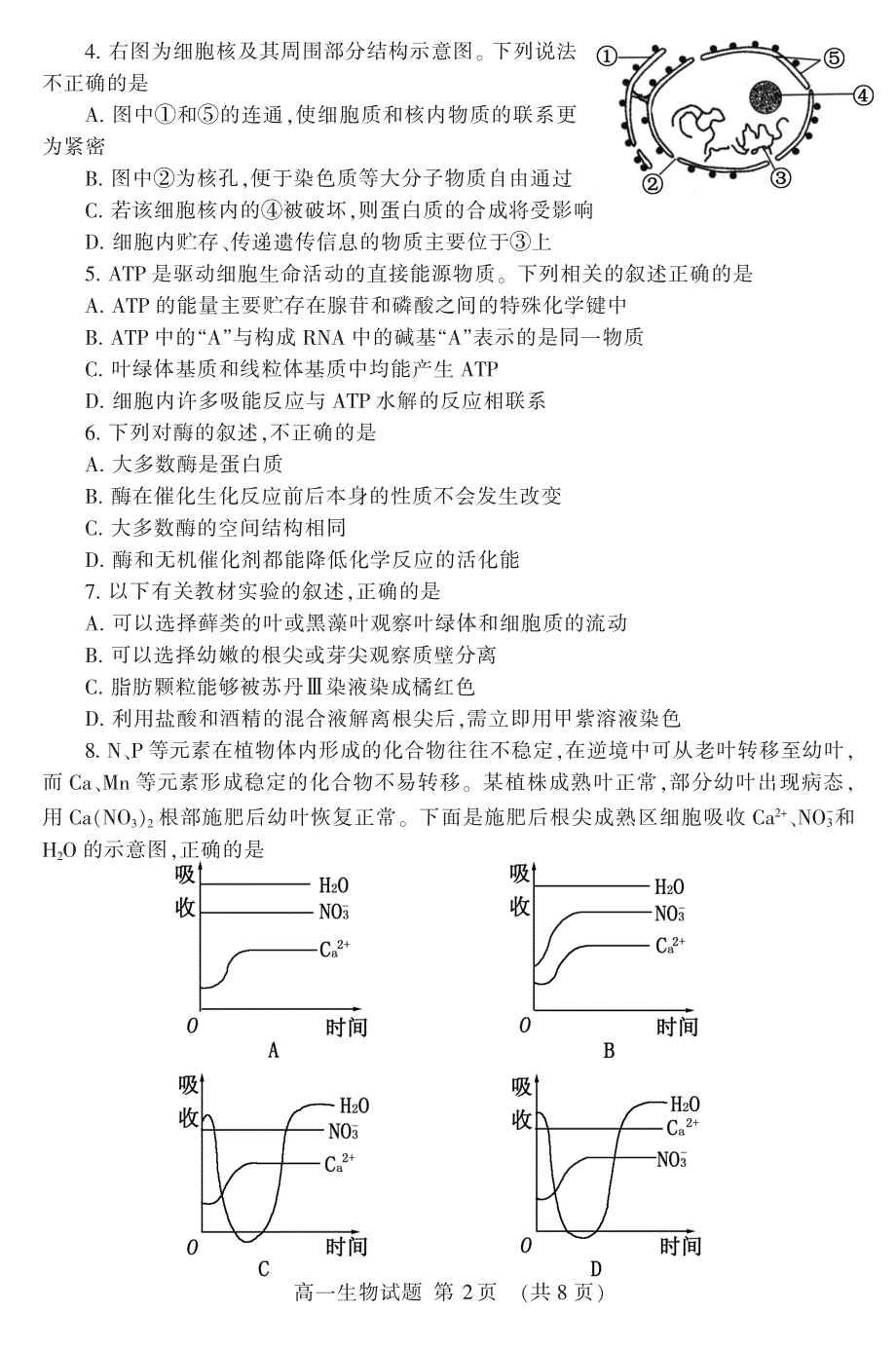 山东省泰安市2019-2020学年高一生物上学期期末考试试题（PDF）.pdf_第2页