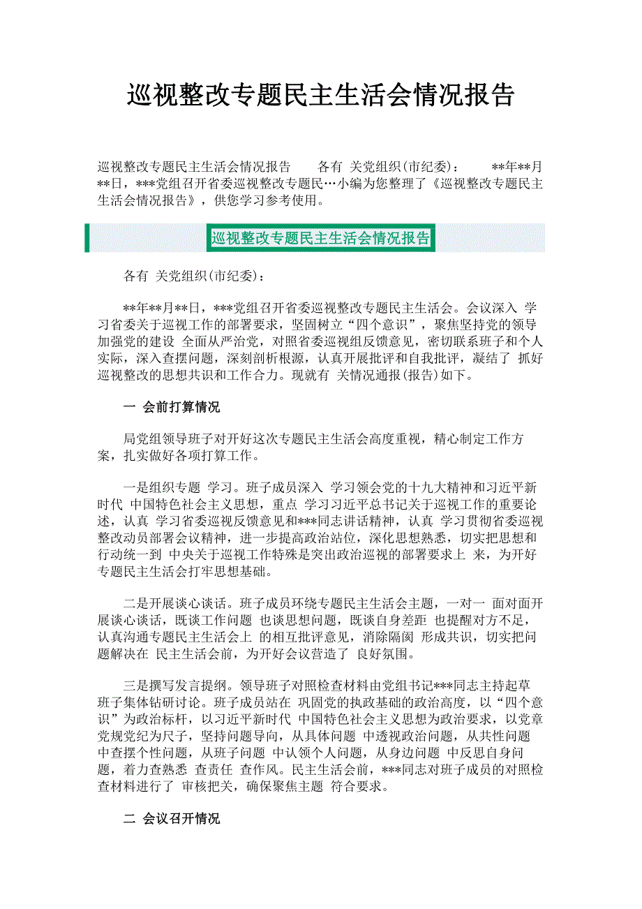 巡视整改专题民主生活会情况报告.pdf_第1页