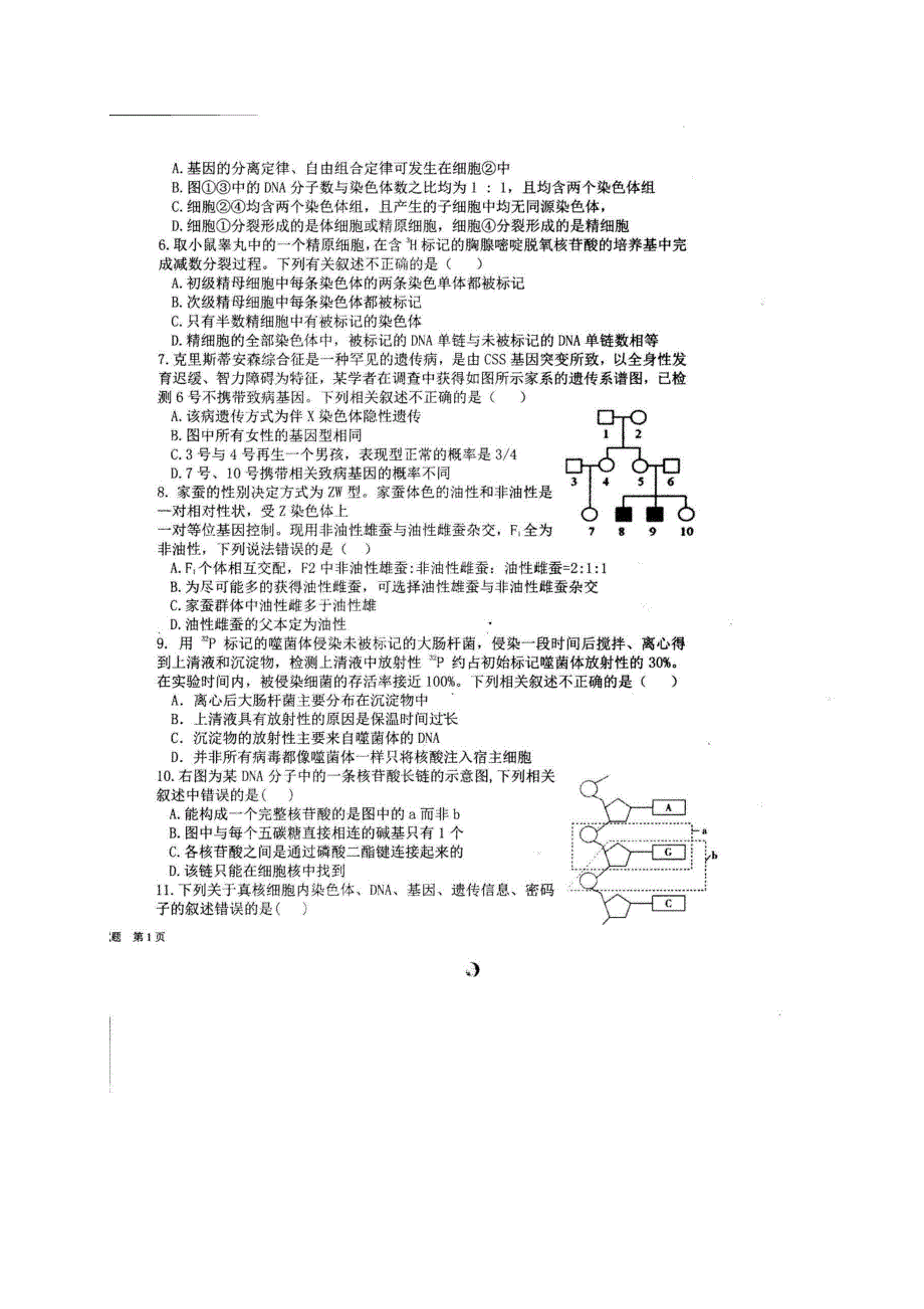 山东省菏泽市第一中学八一路校区2019_2020学年高一生物6月月考试题PDF.pdf_第2页