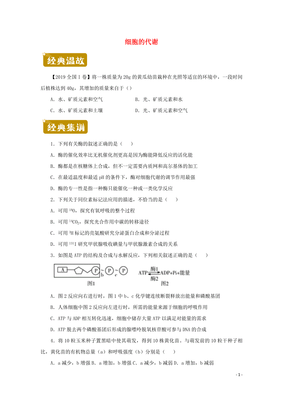 2020_2021学年高二生物下学期暑假训练3细胞的代谢含解析.docx_第1页