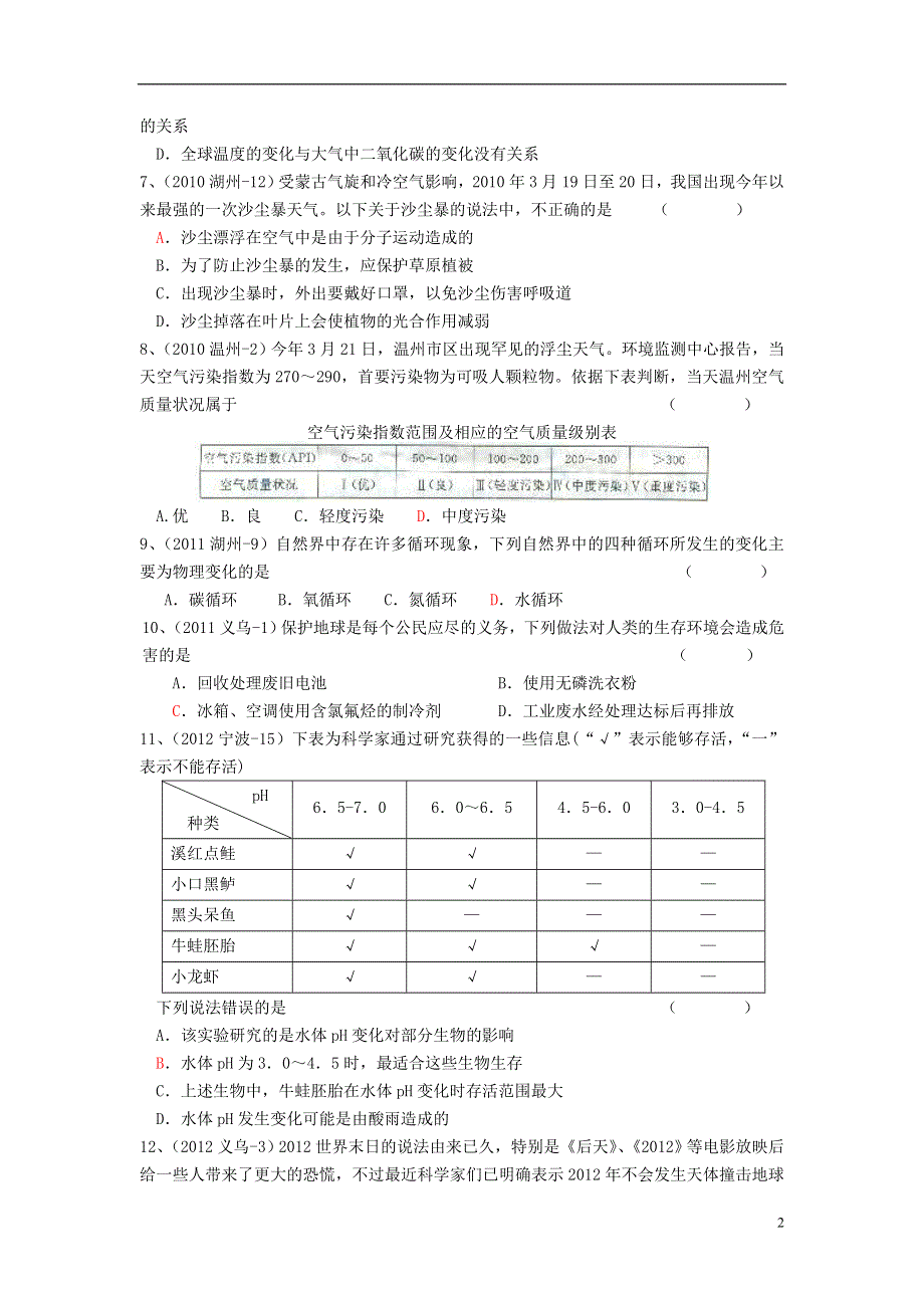 浙江省八年级科学下册 第二章 第6-7节（2008-2013）中考试题集锦 浙教版.doc_第2页