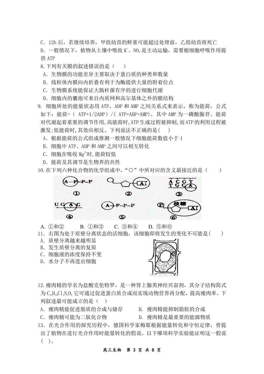 河南省新蔡县2020届高三生物12月调研考试试题（PDF）.pdf_第3页