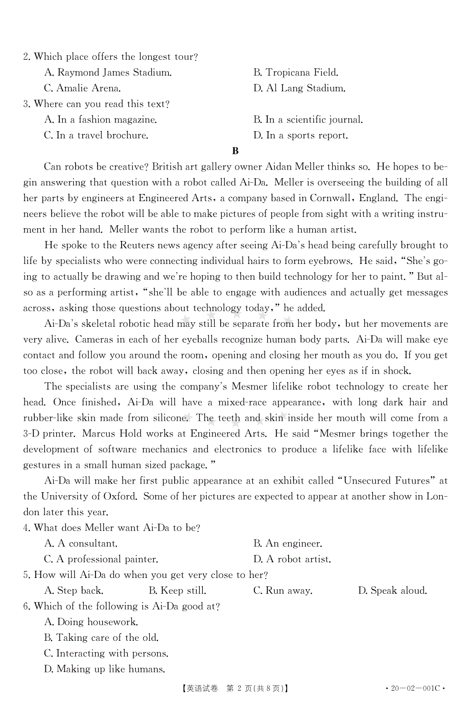 2020届高三英语2月联考试题（PDF）.pdf_第2页