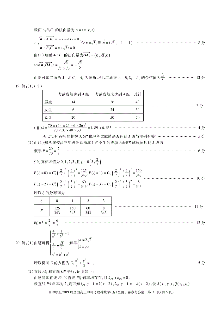 （全国I卷）百师联盟2019届高三数学冲刺考试题（五）理（PDF）答案.pdf_第3页