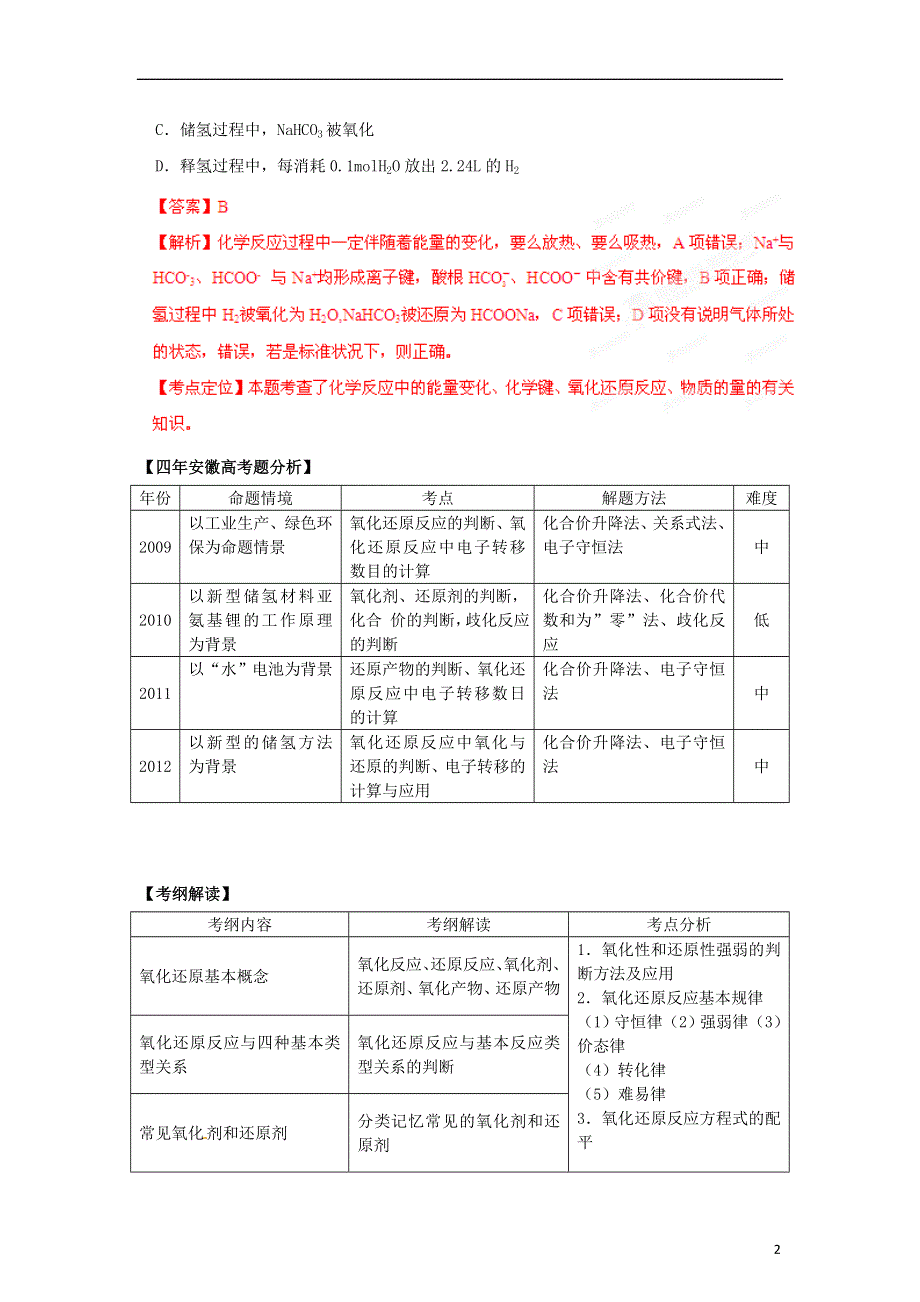 安徽省高考化学二轮复习资料 题型考点详析专题01 氧化还原反应（教师版）.doc_第2页