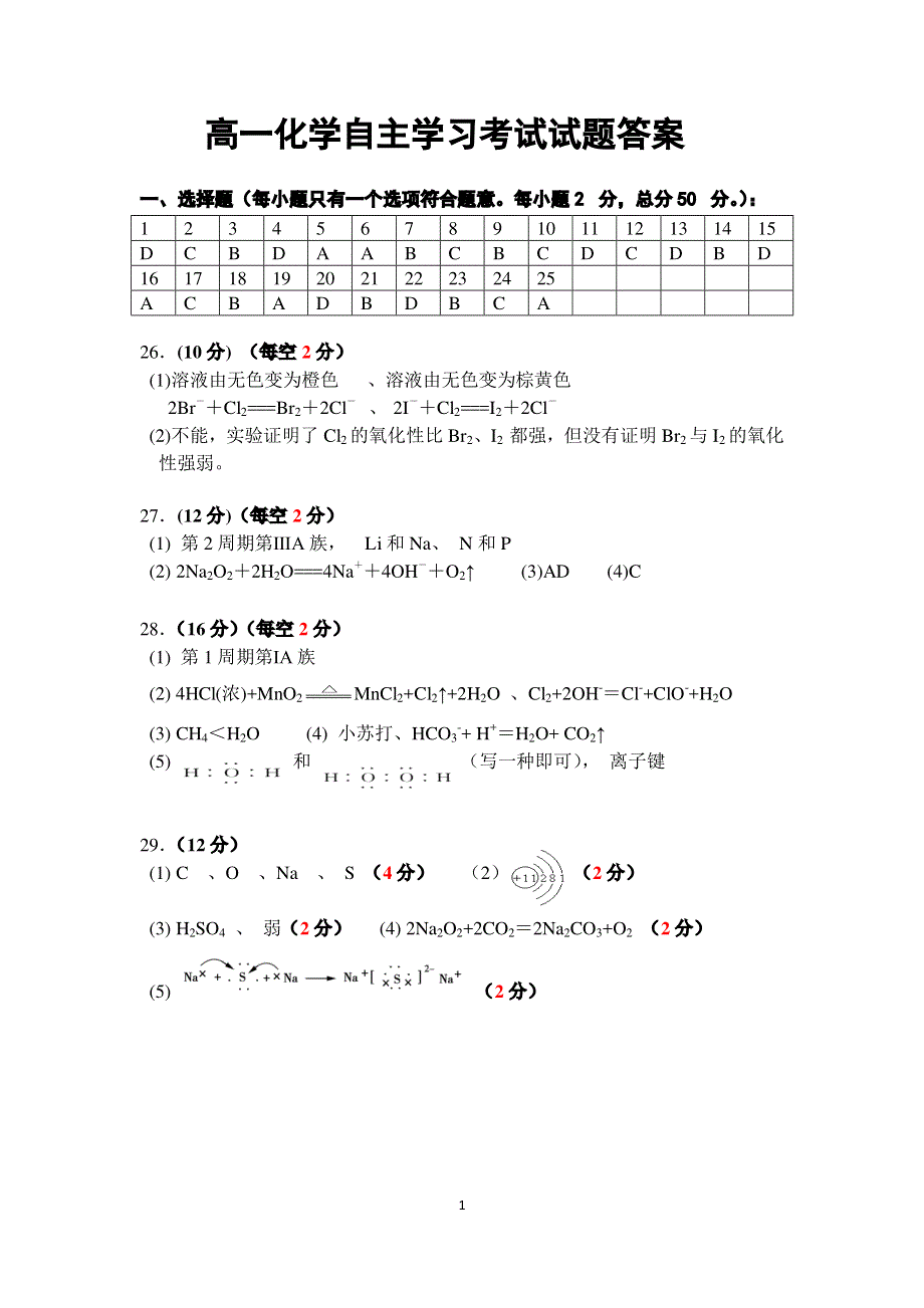 湖南省石门一中2019-2020学年高一化学下学期第六次自主考试答案.pdf_第1页