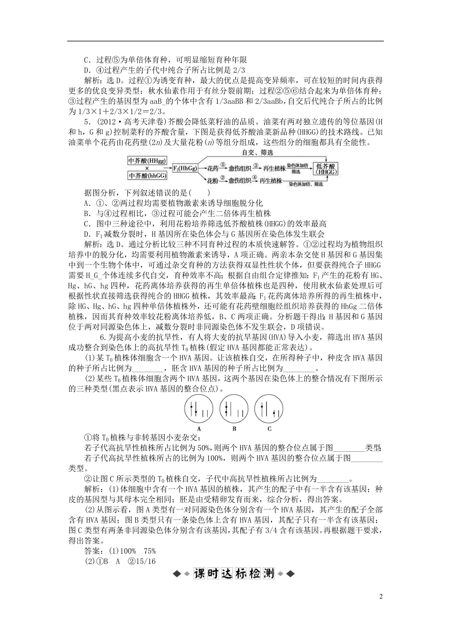 【优化方案】2014届高考生物一轮复习 第六章 第1、2节 杂交育种与诱变育种基因工程及其应用知能演练强化闯关（含解析）新人教版必修2.doc_第2页