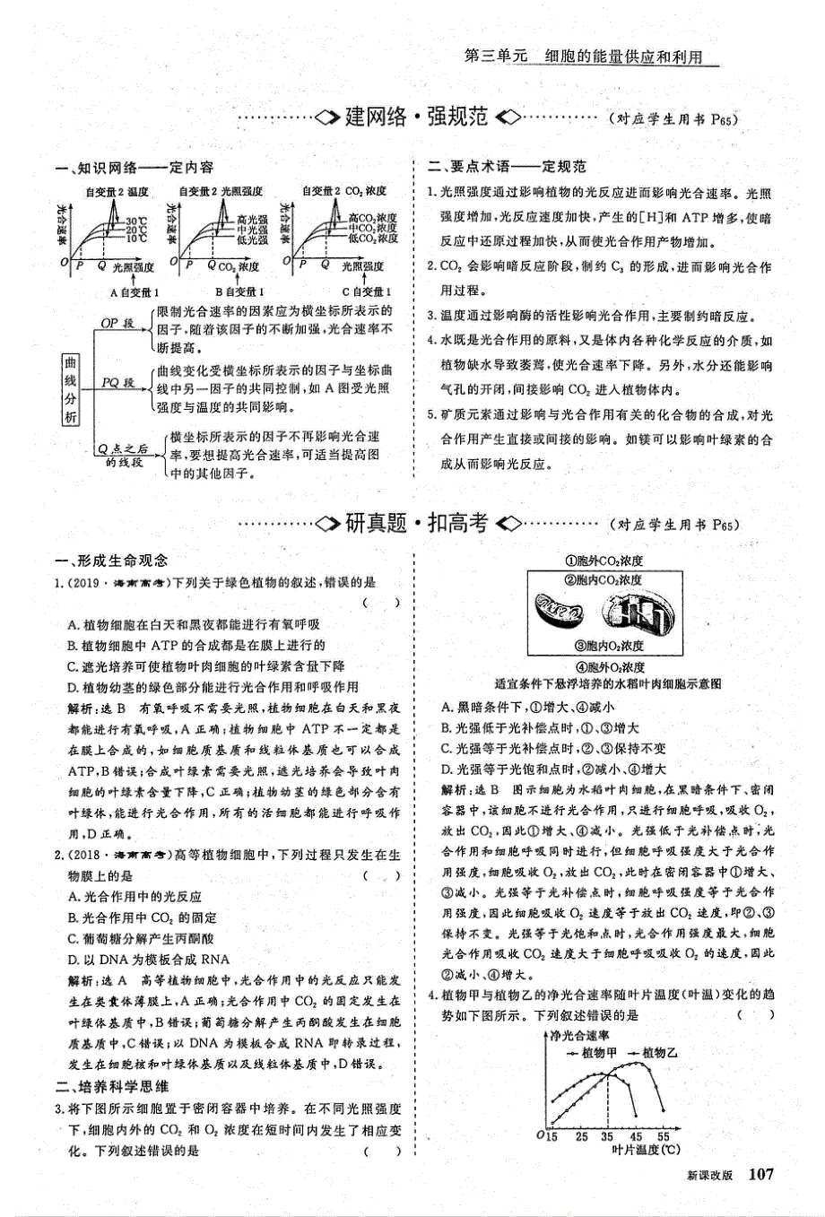 2021年高考生物一轮复习第3单元细胞的能量供应和利用第3讲能量之源__光与光合作用第2课时影响光合作用的环境因素及其应用课下达标检测含解析PDF.pdf_第1页