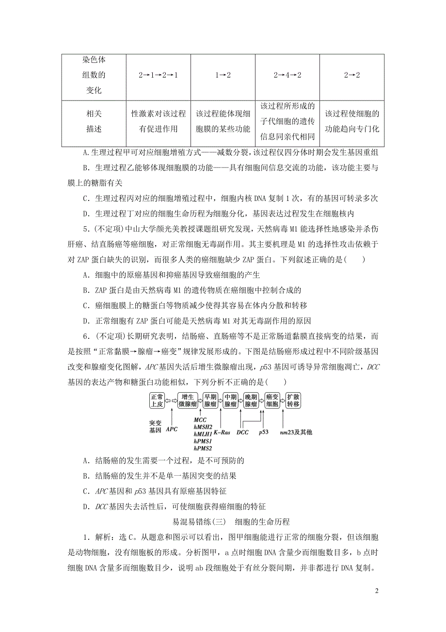 新高考2020高考生物二轮复习第二部分易混易错练易混易错练三细胞的生命历程.doc_第2页