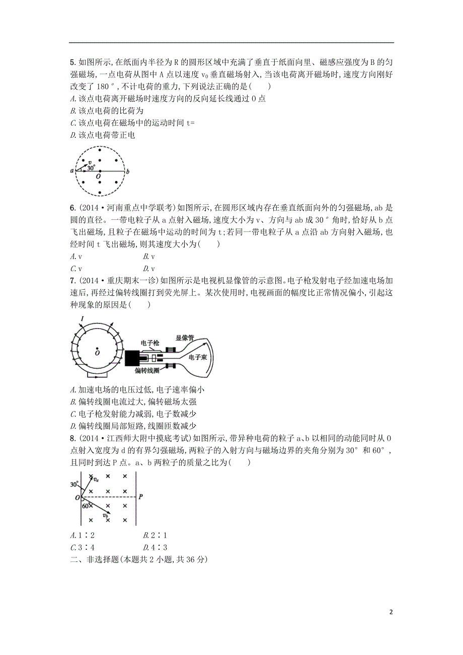 【志鸿优化设计】2015高考物理二轮总复习 专项能力训练 专题9 磁场性质及带电粒子在磁场中的运动（含解析）.doc_第2页